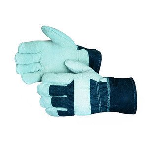 Gants de sécurité industriels personnalisables en cuir de vachette pleine fleur robuste avec dos en jean bleu résistant à la chaleur - Product Image 4