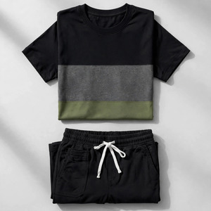 2026 Wholesale Summer Men's Casual Shorts <b>Set</b> Plain Color Solid 100% Cotton Jersey Quick Dry Knitted Customized Logo <b>Twin</b> <b>Set</b> - Product Image 4