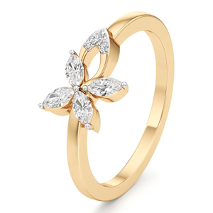 925 Sterling Silver 18K Gold Plated Marquise Flower Ring - Product Image 2
