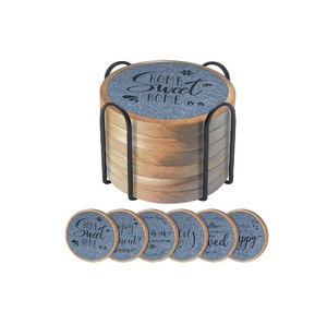 Beautiful Engraved Flower Design Round Wooden Coaster Decorative Water Serving Coaster With Black Metal Stand - Product Image 6