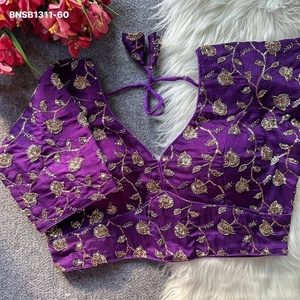 Collection de Blouses Femme en Soie Vichitra Douce pour Tenues Occasionnelles, avec Broderie Florale et Feuillage Faite à la Main, Manches Rembourrées, Fermeture au Dos et Détails Dori - Product Image 1