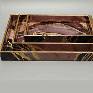 Geometrical Enamel Serving Tray Set of 3 – Decorative MDF & <b>Paper</b> Enamel Rectangular Nesting Trays for <b>Kitchen</b> & Home Decor - Product Image 5