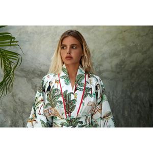 Women Tropical Print Kimono <b>Robe</b> Lightweight Cotton <b>Spa</b> Bathrobe Floral Resort Lounge Wear Summer Dressing Gown - Product Image 3