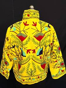 Premium Yellow Suzani <b>Velvet</b> <b>Jacket</b> Gorgeous Floral Embroidered Short Coat Aesthetic Boho Winter Outerwear <b>Women</b> Fashion - Product Image 3