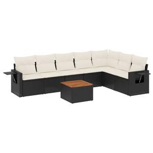Conjunto de Sofás de Jardín en Negro y Crema, Muebles de Ratán para Exteriores con Cojines, Diseño Contemporáneo - Product Image 2