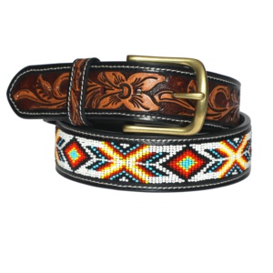 Cinturón de Cuero Marrón Estilo Western para Mujer con Hebilla y Conchos Plateados Ornamentados, Accesorio de Moda Vaquera Vintage - Product Image 1