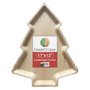 Vassoio in Foglia di Palma Naturale 17 x 12 Pollici con Design Albero di Natale per Decorazioni da Tavola e Feste - Product Image 3