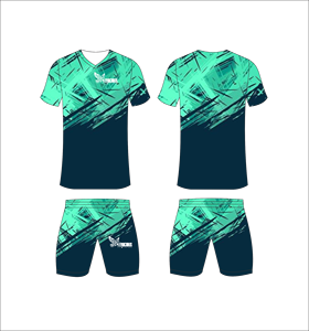 Conjunto de Uniforme de Fútbol Sublimado Personalizado, Color Verde Azulado Oscuro, Patrón Abstracto, Transpirable, de Secado Rápido, Camiseta de Fútbol, Pantalones Cortos, para Hombre y Jóvenes - Product Image 1