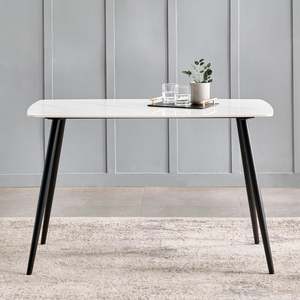 Modern Rectangle Dining <b>Table</b> with Black Solid Wood Legs Marble Top Midcentury Design Stable Home Furniture for 4 Seaters - Product Image 4