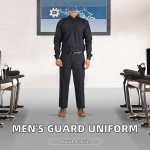 Uniforme de travail professionnel bleu marine 2 pièces : Chemise à col mandarin à fermeture boutonnée et pantalon droit pour agents de sécurité - Product Image 5