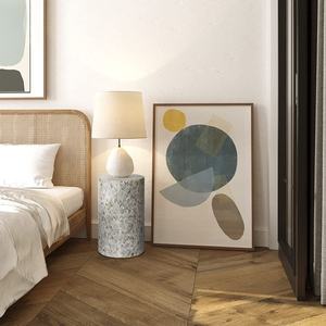 Isometric Cube Pattern Shell Inlaid Stools Mother of Pearl Natural Shell <b>Mosaic</b> Nightstand For Home Interior Styling Design - Product Image 2