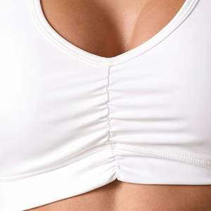 Custom Logo Women <b>White</b> Sports Bra Ruched V Neck Seamless Workout Crop Top Fitness <b>Gym</b> <b>Set</b> Activewear Wholesale - Product Image 5
