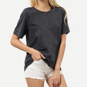 T-shirt court pour femme tendance, en coton délavé personnalisé, col rond, manches courtes, respirant, prix abordable, OEM - Product Image 4