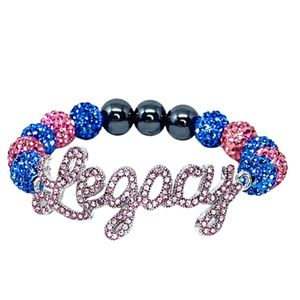Bracelet extensible perlé noir, rose et bleu roi avec breloque lettre en cristal et strass, accessoire de mode pour femme - Product Image 4