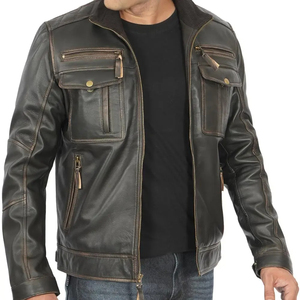 Most Selling Men's Heavyweight Genuine Leather Vintage Style Breathable 320g <b>Jackets</b> Customized Zipper Closure <b>Sheepskin</b> Outwear - Product Image 3