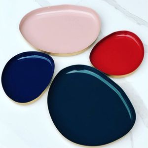 Wholesale Irregular Enamel <b>Serving</b> Tray <b>Set</b> Decorative Metal Platters Modern Colorful Nesting Trays for Home Decor Kitchenware - Product Image 3