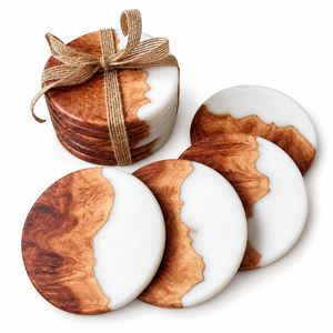 Ensemble de 6 sous-verres en résine de bois de manguier pour tasses à thé, à café et mugs |   Sous-verres ronds pour table à manger, décoration de la maison et du bureau, et idéal pour offrir - Product Image 1