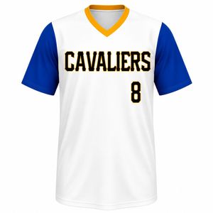 Ensemble d'uniformes de baseball personnalisés blanc, bleu et or, maillot et pantalon sublimés, vêtements de sport pour les joueurs jeunes et adultes - Product Image 1