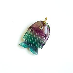 Colgante de Pez de Fluorita Arcoíris Natural, Plata 925, Hecho a Mano, Amuleto de Pez con Gema, Collar con Cristal Curativo Tallado a Mano, Joyería al por Mayor - Product Image 4