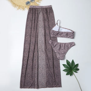 Traje de Baño de 3 Piezas para Mujer, Sexy, con Falda Larga, Hombro Descubierto y Pierna Alta, Estampado de Leopardo, Mini Bikini, Regalo Festivo - Product Image 3