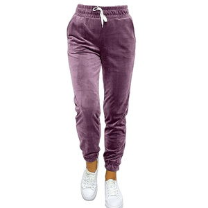 Wholesale Premium Velour Custom Pockets Bottom Luxury <b>Velvet</b> Joggers <b>Trousers</b> Winter Clothes <b>Women</b> Pants - Product Image 1