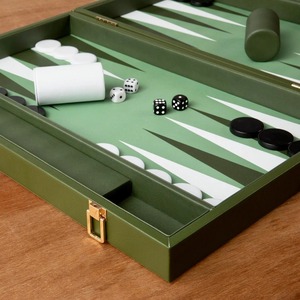 Backgammon <b>Set</b> Foldable Green Board with White and Black Checkers <b>Dice</b> and Cups for Playing Custom Size Unisex - Product Image 2