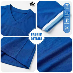 เสื้อฟุตบอลผู้ชายสีน้ำเงินแบบคอวี แขนสั้น ผ้าตาข่ายโพลีเอสเตอร์ ระบายเหงื่อได้ดี ทรงปกติ สำหรับทีมกีฬา - Product Image 5