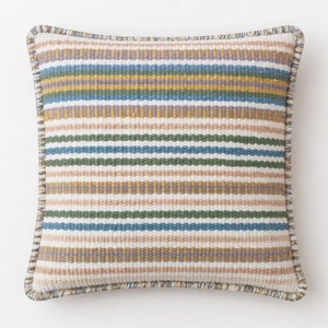 Housse de coussin rayée en laine fine tissée à la main |   Coussin décoratif artisanal en laine multicolore - Product Image 1