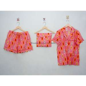 Conjunto de pijama de algodón indio con estampado floral para mujer y hombre, conjunto de pijama corto para verano, pijama de moda para mujer, personalizado. - Product Image 1