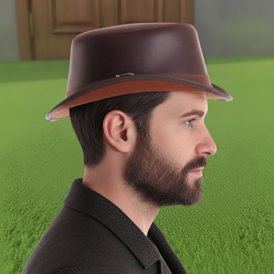Créez votre propre chapeau haut-de-forme en cuir marron fait main, unisexe, style steampunk, avec conchos argentés. - Product Image 3
