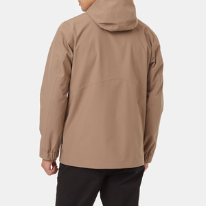 Men's Tan Hooded Zip Front Breathable Windproof Cotton Shell Jacket Solid Color Casual Outdoor Wear Regular Fit Spring <b>Coat</b> - Product Image 2
