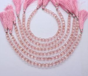 Perles de pierres précieuses en quartz rose naturel facettées en forme de cube AAA, 6-7 mm, perles en quartz rose en forme de cube 3D, 8 pouces, perles en quartz rose naturel en vrac - Product Image 1