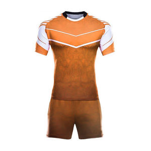 Ensemble de maillot de rugby pour homme, imprimé tribal orange et blanc, manches courtes, col rond, évacuation de l'humidité, coupe athlétique, toutes saisons - Product Image 5