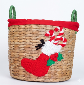 Cesta decorativa tejida, cesta de regalo navideña, cesta de regalo para las fiestas, cesta de almacenamiento de jacinto de agua para la temporada navideña - Product Image 3