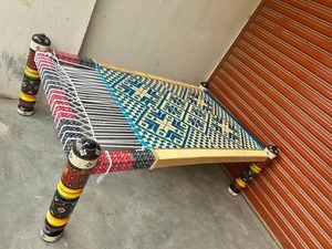 Handwoven Rectangular Charpai <b>Bench</b> With Colorful Patterned Design Durable Wooden Outdoor Furniture Modern Style - Product Image 6