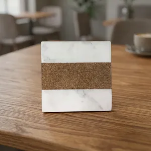 Posavasos Cuadrado de Mármol y Corcho Hecho a Mano, Protector de Mesa de Corcho Natural para Café, Té, Comedor y Decoración del Hogar - Product Image 3