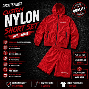REXFIT SPORTS 2026 Custom Red Nylon <b>Short</b> Set <b>Men</b> Hooded <b>Zip</b> Up Jacket <b>Shorts</b> Two Piece Sportswear Set Custom Logo Streetwear - Product Image 1