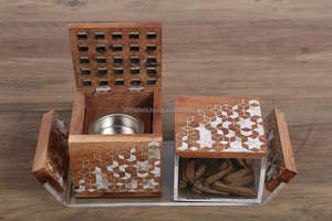 Exquisito Quemador de Incienso con Incrustaciones de Nácar y Bandeja Decorativa, Juego de Regalo Premium de Mubkhar Árabe para Ramadán, Eid - Product Image 2