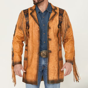 เสื้อแจ็คเก็ตคาวบอย OEM ผู้ผลิตเสื้อผ้าขายส่ง รุ่นใหม่ คุณภาพสูง เคลือบผิว ทรงยาว บาง โลโก้ด้านหน้า สไตล์ตะวันตก - Product Image 1