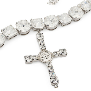 Crystal Cross <b>Choker</b> Necklace Rhodium Plated 925 <b>Silver</b> Religious Christian Jewelry Unisex Beaded Chain Design - Product Image 3