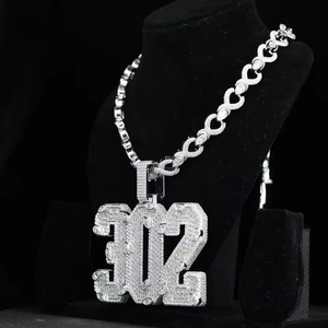 Iced Out Lucky Number Name Letter Pendant Men's Hip Hop <b>Gold</b> Plated 925 Silver Moissanite Chain Necklace Pass Diamond <b>Tester</b> - Product Image 4