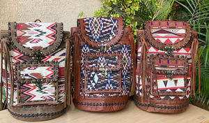 Nouveau Western Boho Style Vintage fait à la main en cuir Jacquard gland sacs à dos point à la main Klim en cuir véritable Style indien sac à dos - Product Image 6