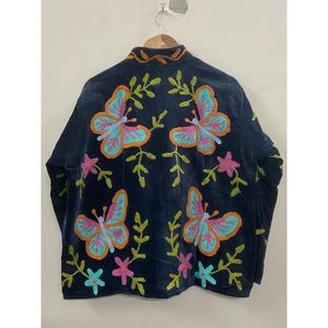 Veste en velours tricoté en coton brodée à la main pour femme, col mandarin, manches longues, motif floral, ouverte sur le devant, style Prairie, hiver/printemps - Product Image 2