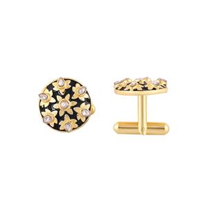 Luxury Gold Plated Black Enamel Floral <b>Cufflinks</b> for Men Crystal Formal <b>Shirt</b> Accessories Wedding Business Gift Cuff Links - Product Image 4