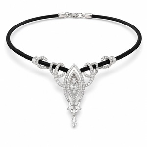 Luxury Chrome Finish Cord Diamond Choker Necklace for Women, Marquise Cut White Diamond Pendant, Custom Color Rope Necklace - Product Image 3