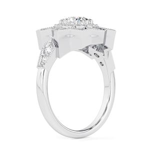 Anillo de Compromiso con Halo de Moissanita de Corte Redondo, Estilo Floral y Bonito para Mujer, Marca RITZIN - Product Image 6