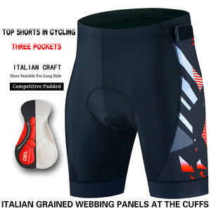 Shorts de cyclisme pour hommes avec logo personnalisé, noirs, rembourrés, avec poche latérale pour téléphone et motif géométrique pour le cyclisme professionnel - Product Image 2