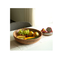 Cuencos grandes de madera para frutas, cuenco para mezclar, juego de cuencos de madera de acacia para ensalada con servidores, de forma redonda y color oscuro personalizado.