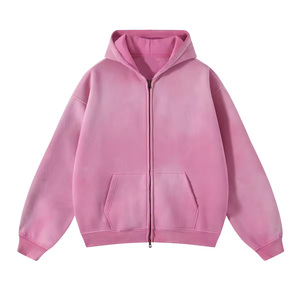 <b>Pink</b> Oversized Zip-Up Hoodie Unisex Casual Fleece <b>Sweatshirt</b> Solid Color Autumn Wear - Product Image 1