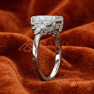 Luxury <b>Emerald</b> Cut Diamond Engagement <b>Ring</b> with Marquise Side Stones Floral Design – 925 Sterling <b>Silver</b> High Quality Bridal Jew - Product Image 2